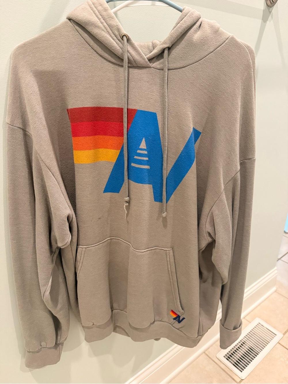 Aviator Nation Taupe Zip-Up Hoodie with Multicolor Chest Graphic